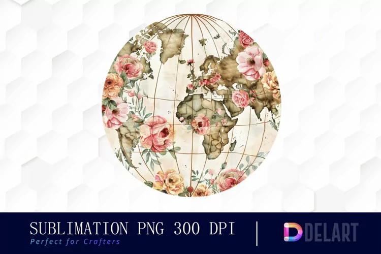Floral Globe Watercolor Clipart