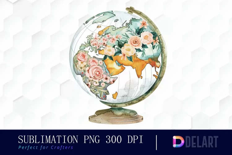Floral Globe Watercolor Clipart