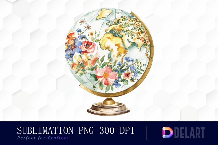 Floral Globe Watercolor Clipart example image 1