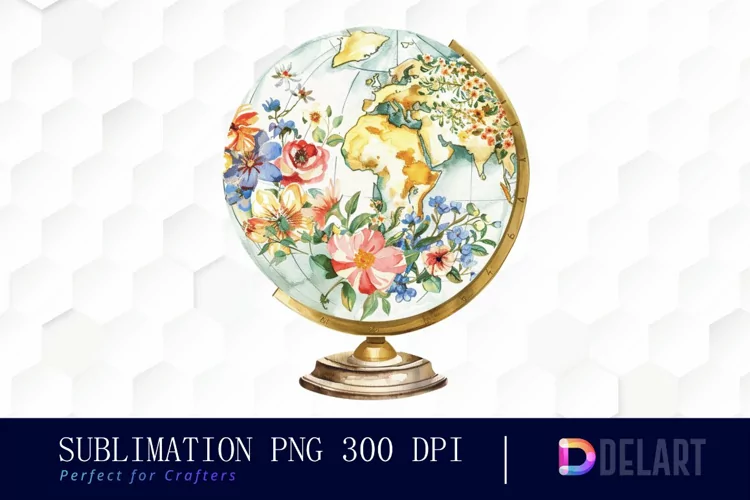 Floral Globe Watercolor Clipart