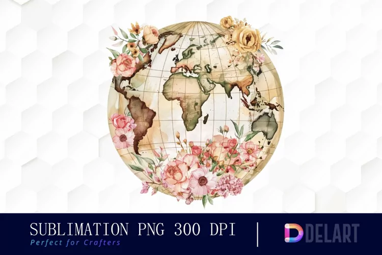 Floral Globe Watercolor Clipart