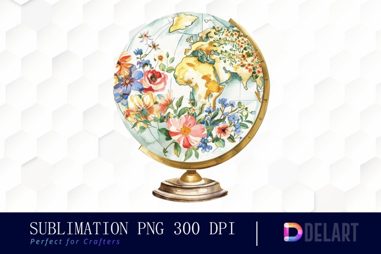 Floral Globe Watercolor Clipart example image 1