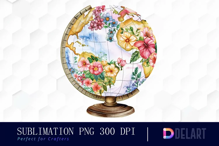 Floral Globe Watercolor Clipart