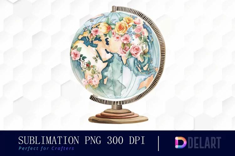 Floral Globe Watercolor Clipart