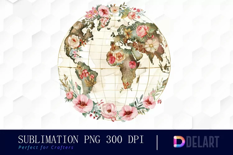 Floral Globe Watercolor Clipart