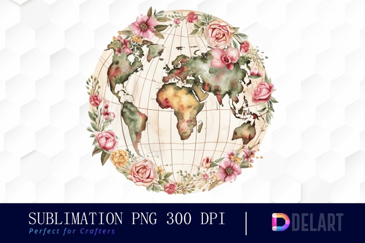 Floral Globe Watercolor Clipart example image 1