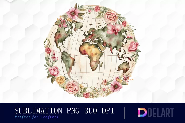 Floral Globe Watercolor Clipart