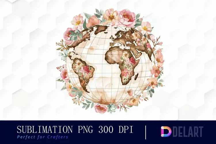 Floral Globe Watercolor Clipart