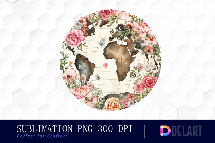 Floral Globe Watercolor Clipart example image 1