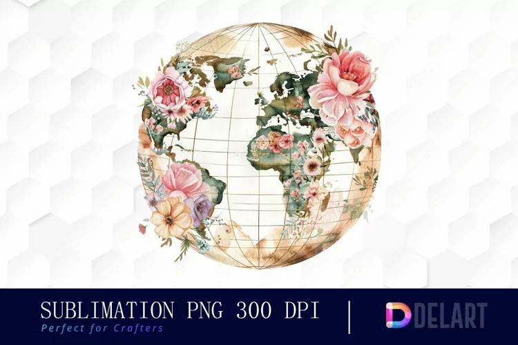 Floral Globe Watercolor Clipart