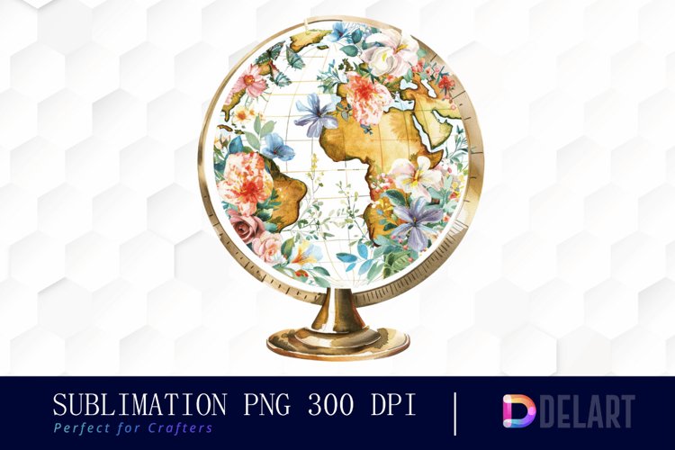 Floral Globe Watercolor Clipart example image 1