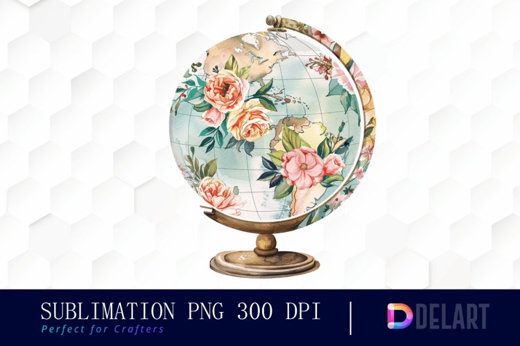 Floral Globe Watercolor Clipart example image 1