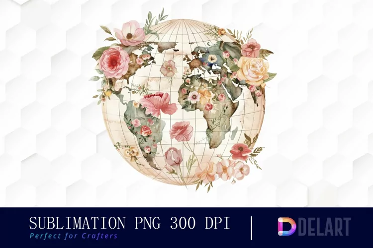 Floral Globe Watercolor Clipart