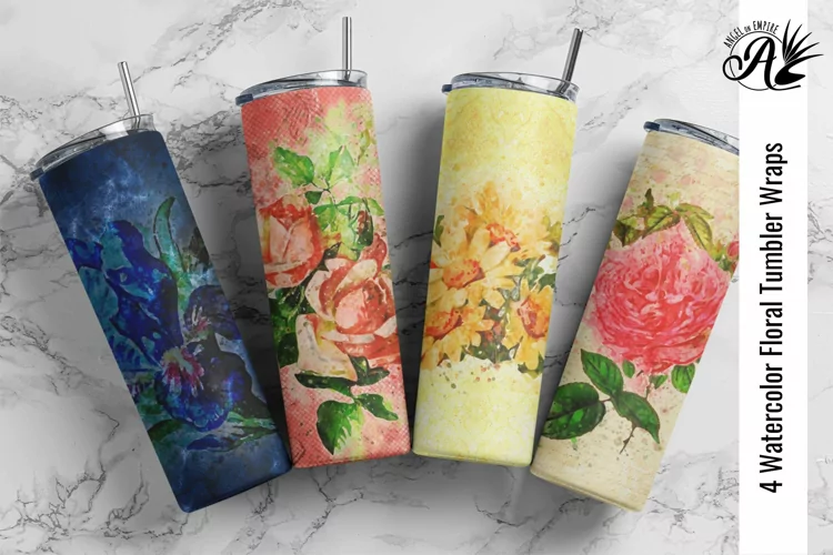 Watercolor Floral Grunge Skinny Tumbler wraps