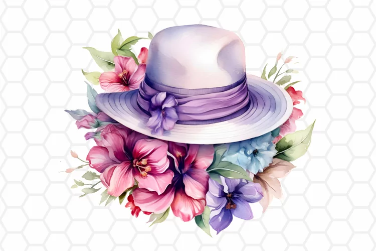 Watercolor Floral Hat Clipart, Sublimation PNG