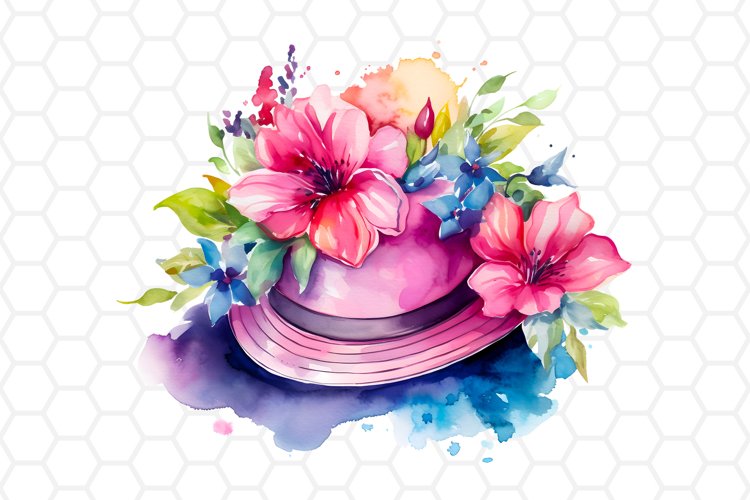 Watercolor Floral Hat Clipart Sublimation PNG