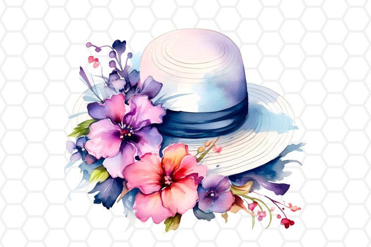 Watercolor Floral Hat Clipart Sublimation PNG