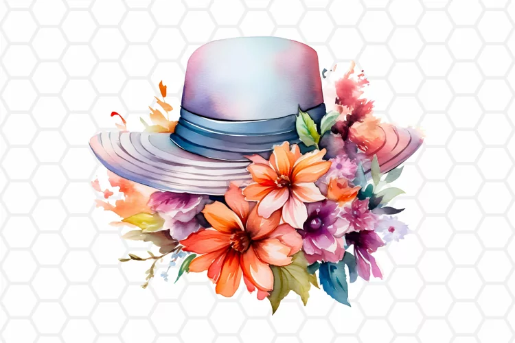 Watercolor Floral Hat Clipart, Sublimation PNG