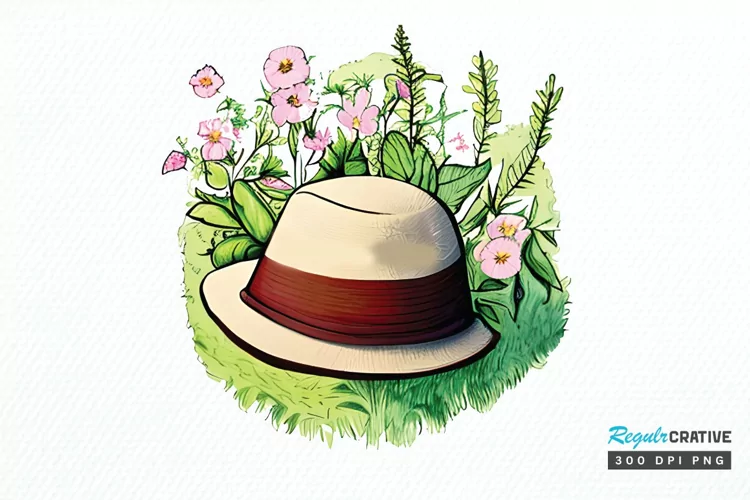 Watercolor Floral Hat Garden PNG Clipart