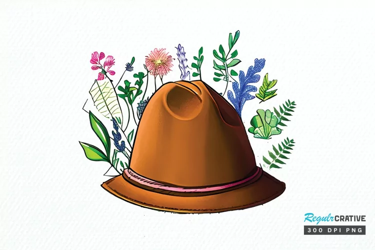 Watercolor Floral Hat Garden PNG Clipart