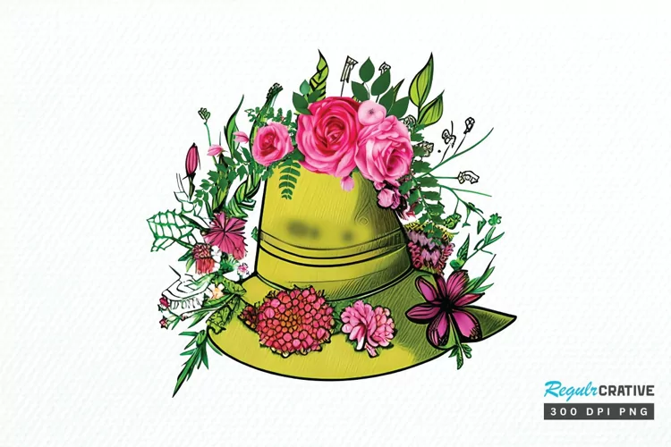 Watercolor Floral Hat Garden PNG Clipart