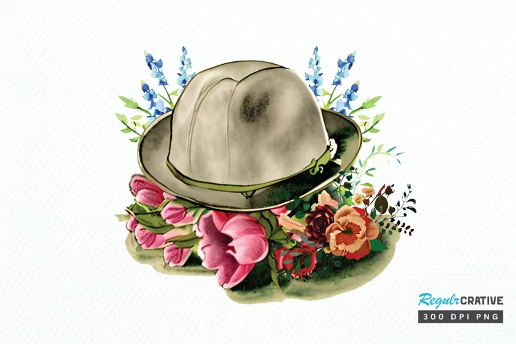 Watercolor Floral Hat Garden PNG Clipart