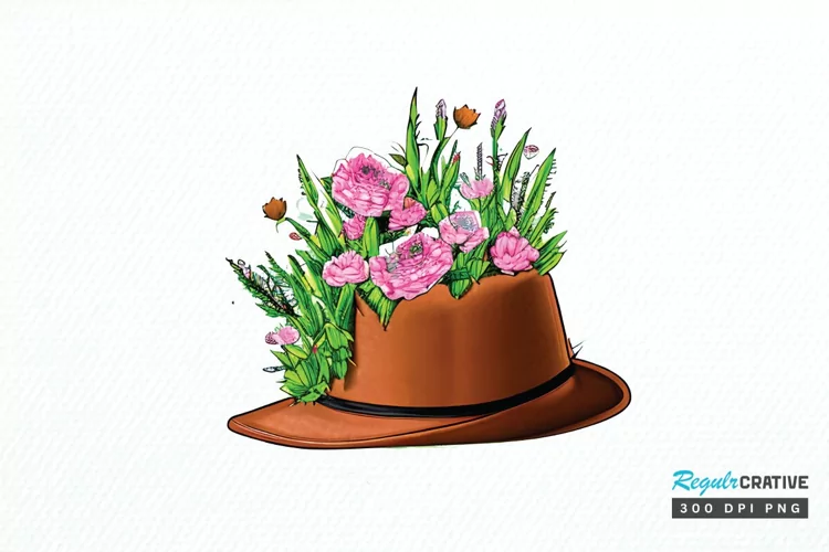 Watercolor Floral Hat Garden PNG Clipart