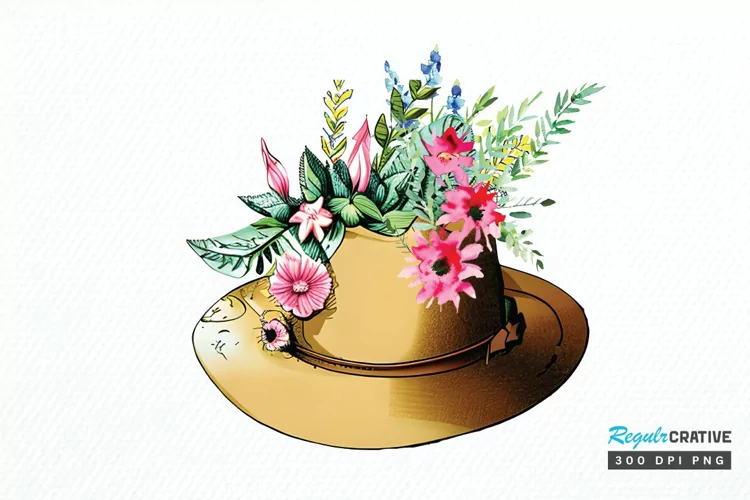Watercolor Floral Hat Garden PNG Clipart