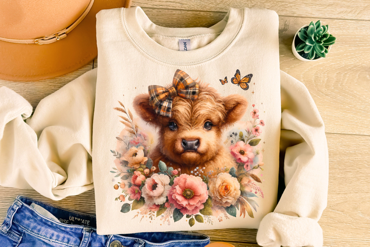 Cute Highland Cow Sublimation PNG, Funny Cow PNG, Heifer PNG