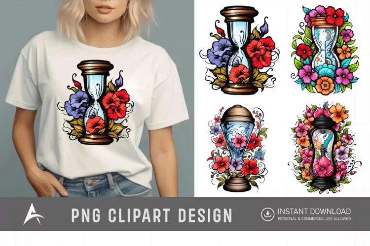 Watercolor Floral Hourglass Clipart