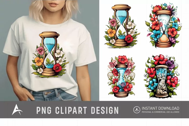 Watercolor Floral Hourglass Clipart