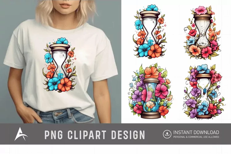 Watercolor Floral Hourglass Clipart