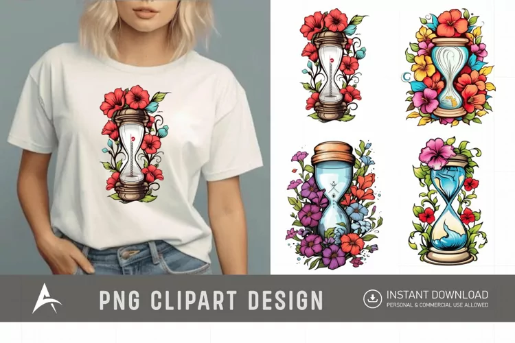 Watercolor Floral Hourglass Clipart