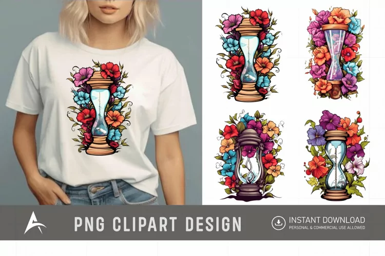 Watercolor Floral Hourglass Clipart