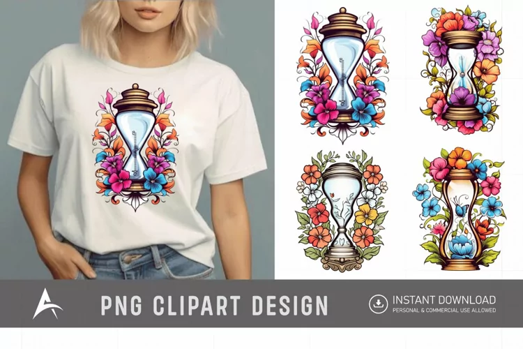 Watercolor Floral Hourglass Clipart
