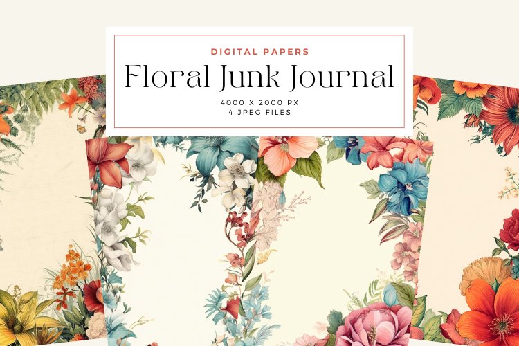 4 Watercolor Floral Junk Journal Page