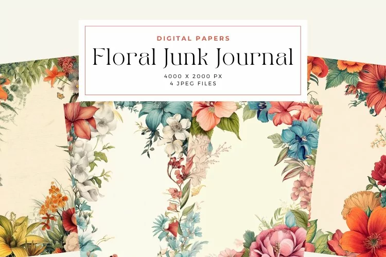 4 Watercolor Floral Junk Journal Page