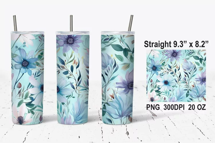 Watercolor Floral Tumbler Wrap, Floral Tumbler Wrap
