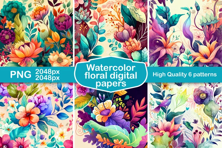 floral watercolor patterns and digital papers
