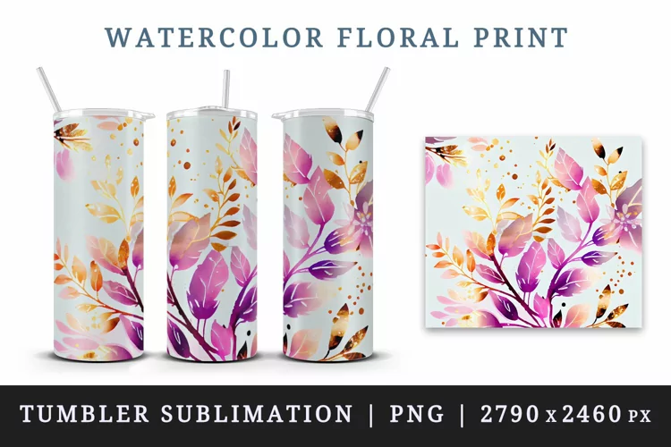 Floral print tumbler sublimation wrap printable design png