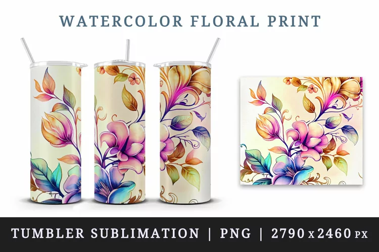 Floral print tumbler sublimation wrap printable design png