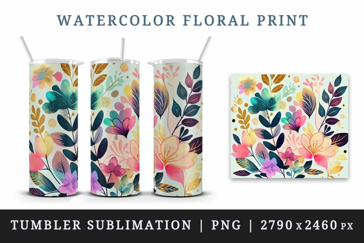Floral print tumbler sublimation wrap printable design png