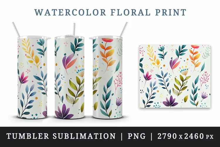 Floral print tumbler sublimation wrap printable design png