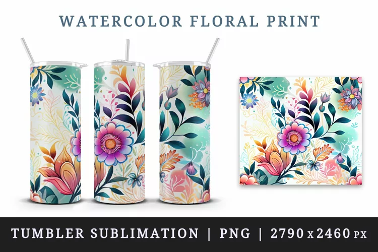 Floral print tumbler sublimation wrap printable design png