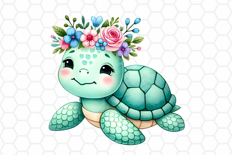 Watercolor Floral Sea turtle Clipart | Sea Turtle PNG Design