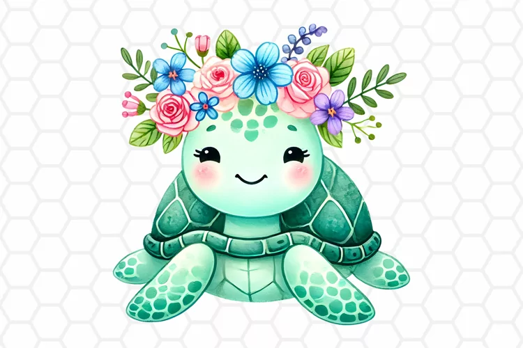 Watercolor Floral Sea turtle Clipart | Sea Turtle PNG Design