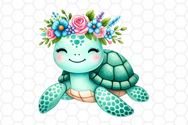 Watercolor Floral Sea turtle Clipart | Sea Turtle PNG Design