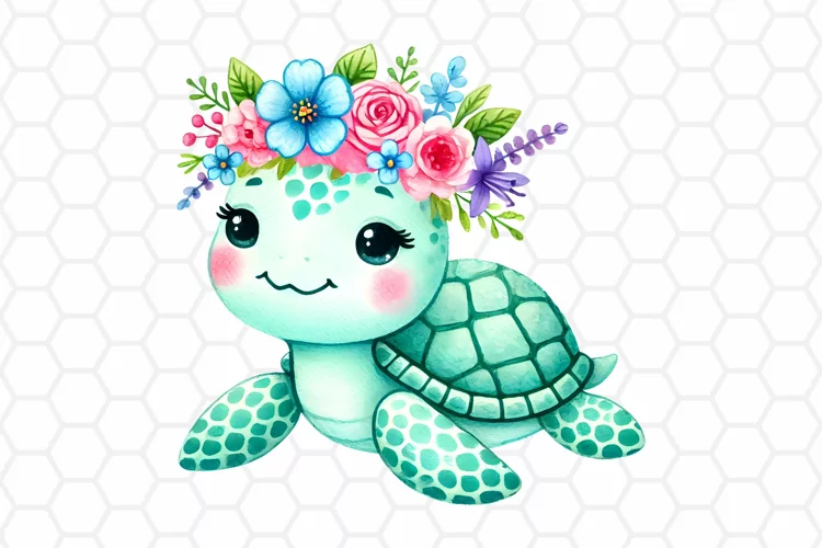 Watercolor Floral Sea turtle Clipart | Sea Turtle PNG Design