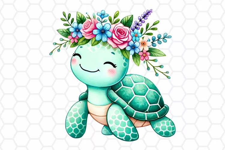Watercolor Floral Sea turtle Clipart | Sea Turtle PNG Design