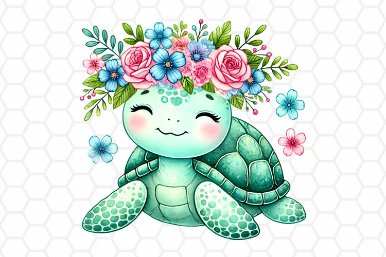 Watercolor Floral Sea turtle Clipart | Sea Turtle PNG Design